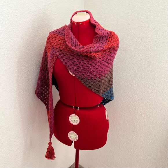 Handmade Crochet Boho Shawl Cape Wrap Scarf NWT - Picture 9 of 9